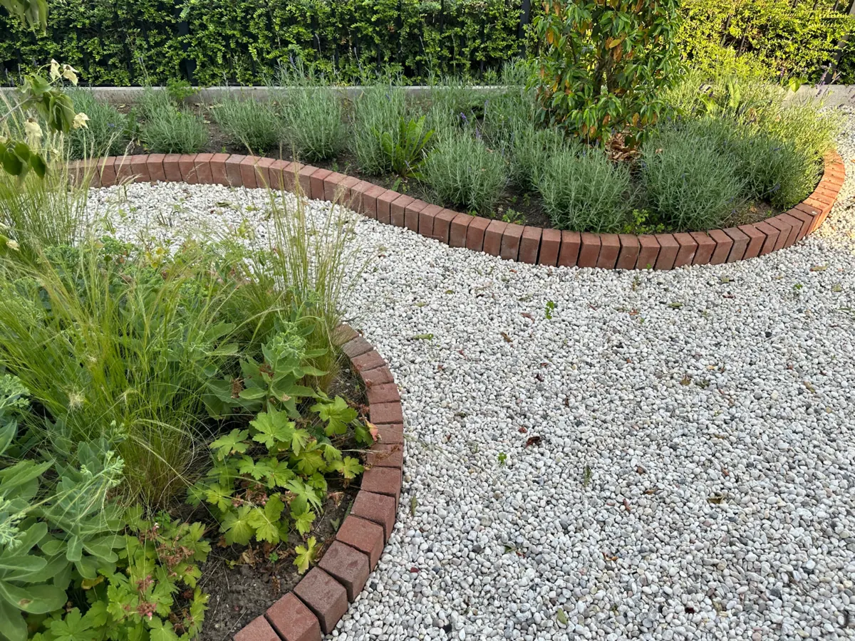 Clean gravel walking path through a landscaped yard showing a light hardscape refresh with defined edges and low-maintenance yard structure.